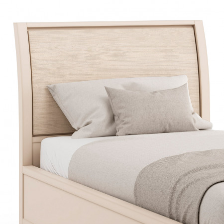 Letto singolo decoro onda, dettaglio testata legno