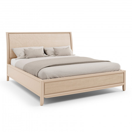 Letto king size con decoro foglia, struttura legno