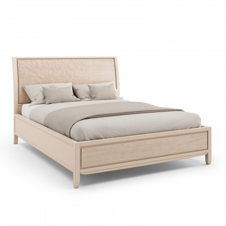 Letto matrimoniale con decoro foglia in legno chiaro