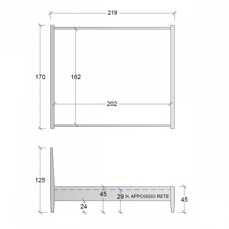 Disegno tecnico letto matrimoniale con decoro foglia