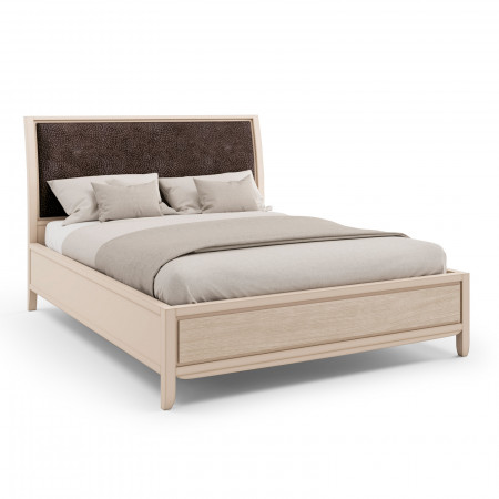 Letto matrimoniale con testata imbottita e piedini in legno