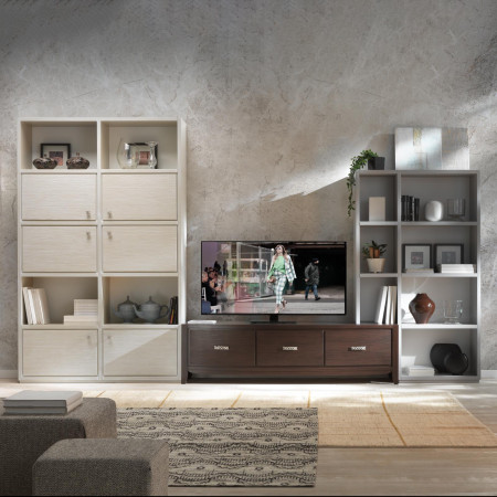 Parete componibile con porta TV e libreria, dettaglio decoro onda
