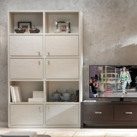 Parete componibile con porta TV, decoro onda e libreria