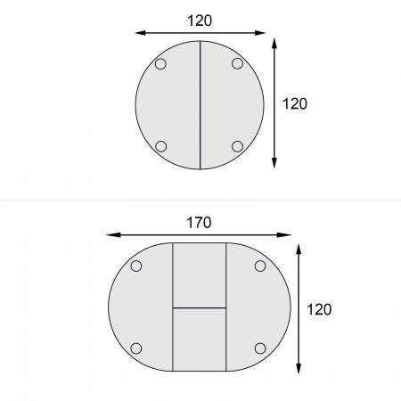 Schema tavolo rotondo allungabile 120x120 a 170x120