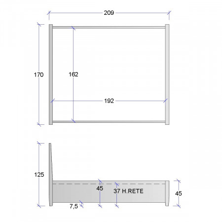 Schema dimensionale letto matrimoniale con contenitore