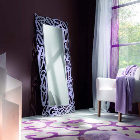 Specchiera grande con cornice traforata viola