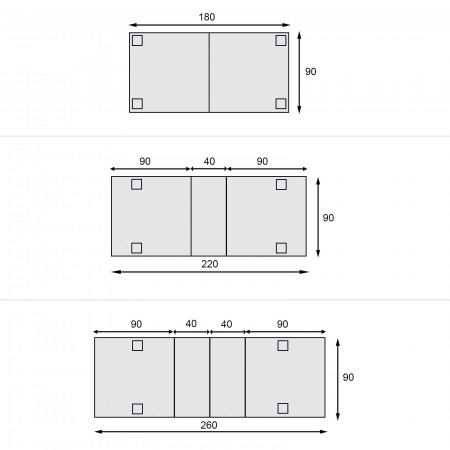 Schema misure Tavolo in frassino allungabile da 180x90 a 260x90