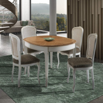 Tavolo ovalino intarsio rovere allungabile, ambiente elegante