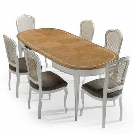 Tavolo ovalino intarsio rovere con sedie eleganti