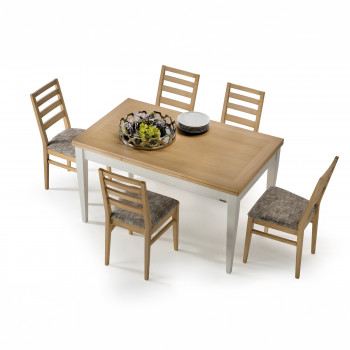 Tavolo allungabile in frassino con sedie in tessuto