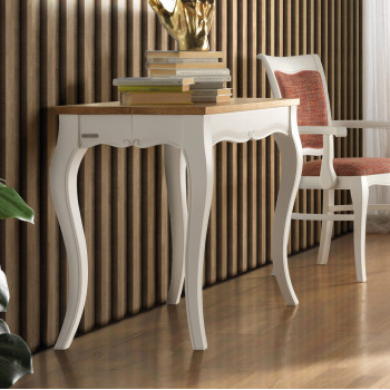 Consolle intagliata in frassino con gambe curve bianche