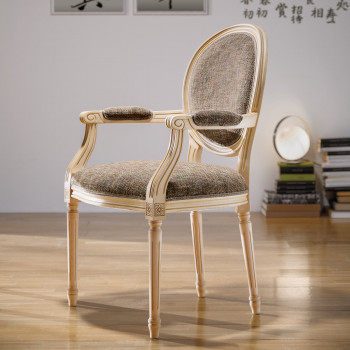 Capotavola in legno con seduta imbottita e intagli