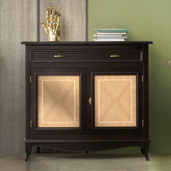 Credenzina classica 2 porte 1 cassetto, intarsi rovere