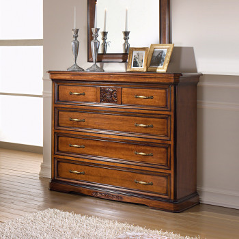 Comò con cassetti ed intaglio floreale in legno di toulipier