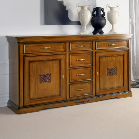 Credenza 2 porte 6 cassetto ante con intaglio