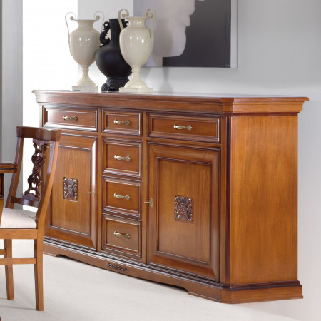 Credenza 2 porte 6 cassetto ante con intaglio