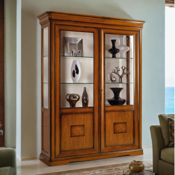 Vetrina 2 ante intarsiata in legno di toulipier