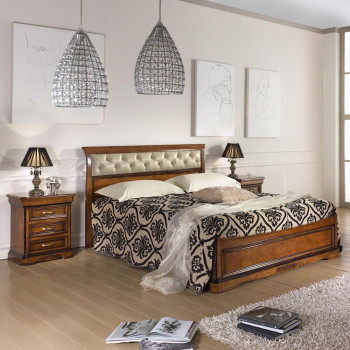 Letto con testata imbottita ecopelle, dettaglio capitonné