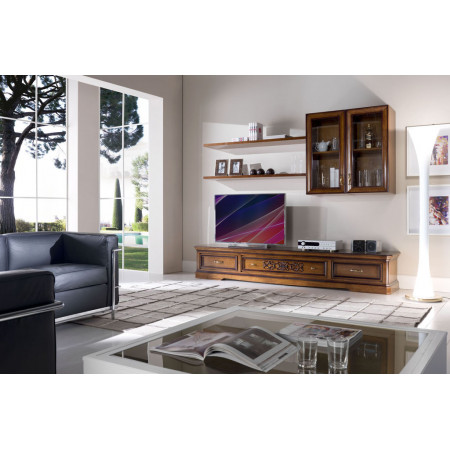 Composizione con porta tv intagliato in legno