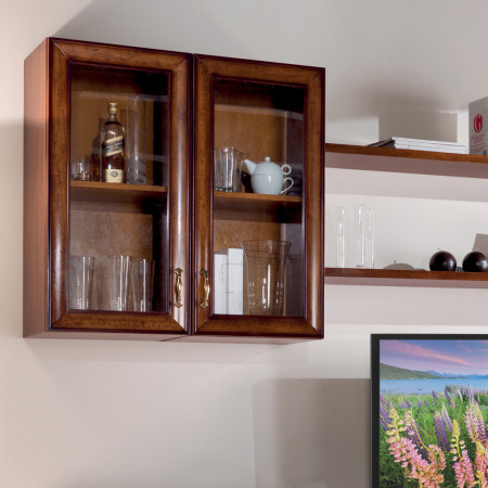 Composizione con porta tv intagliato con pensili in legno