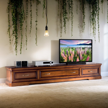 Mobile porta TV classico con 3 cassettoni in legno scuro