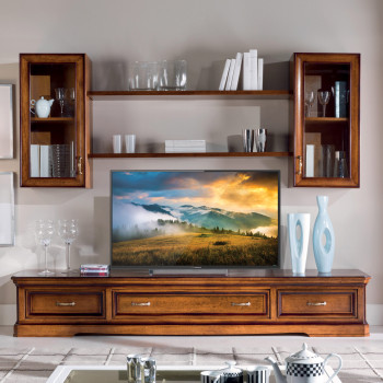 Composizione base tv e vetro semplice con dettagli legno