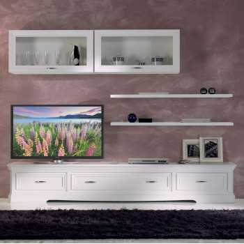 Composizione vetro semplice laccata con pensili e mensole