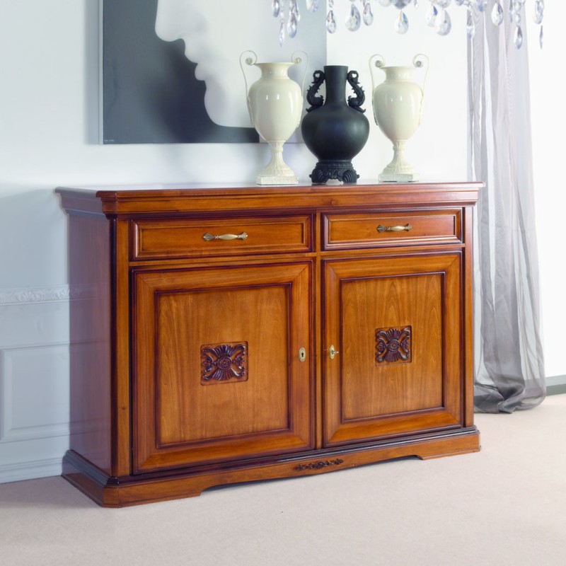 Vetrina Classica Bassa Lacommodemobili In Noce - 70x45x112 Cm - Riproduzione Stile Direttorio