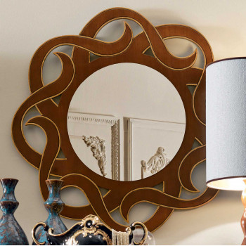 Specchio rotondo traforato cornice legno dettagli barocchi