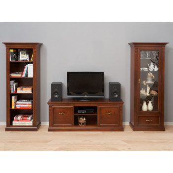 Porta TV con vetrinetta e libreria in legno noce