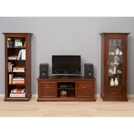 Porta TV con vetrinetta e libreria in legno noce