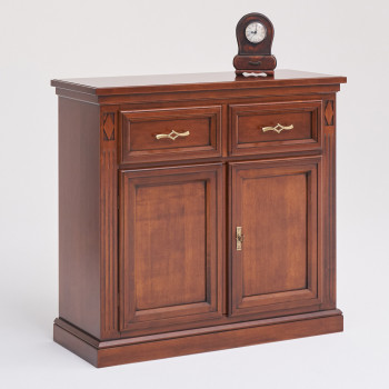 Credenza in legno 2 porte 1 cassetto, dettaglio frontale