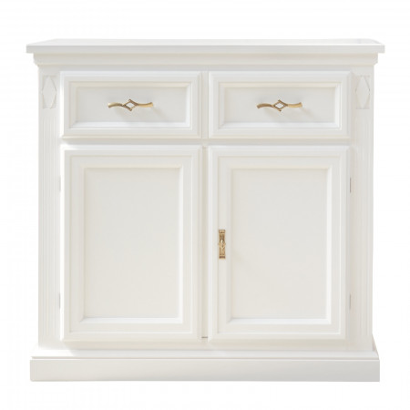 Credenza in legno bianca 2 porte 1 cassetto, dettaglio ante