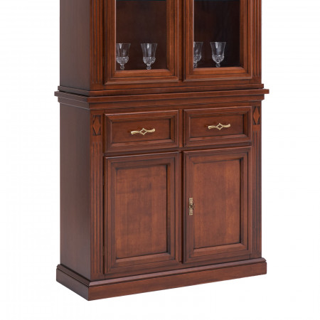 Vetrina in legno 4 porte 1 cassetto, dettaglio intaglio rombo