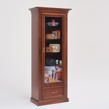 Vetrina in legno 1 porta 1 cassetto con intaglio