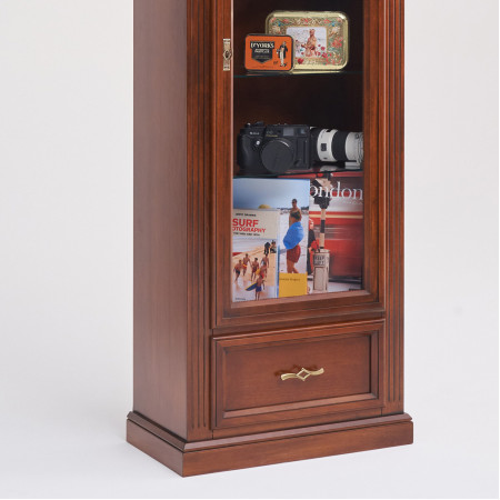 Vetrina in legno 1 porta 1 cassetto con decorazione a rombo