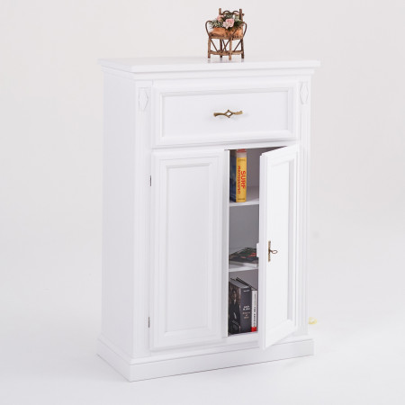 Vertico multiuso 2 porte 1 cassetto aperto, bianco