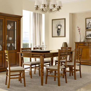 Tavolo quadrato allungabile in legno tanganica ambientato