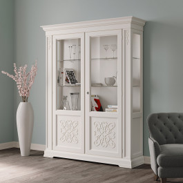 Vetrina 2 porte, legno con decoro rilievo Vetrina 2 porte in legno con decoro rilievo