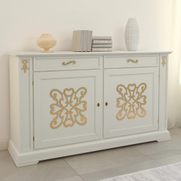 Credenza Gardenia, dettaglio decoro rilievo, ante legno Credenza Gardenia 2 porte con decoro in rilievo dettaglio decorativo