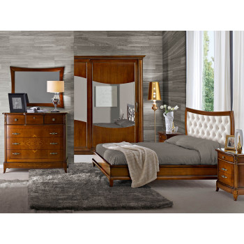 Camera da letto classica Armonia con testata capitonné e comò intarsiato