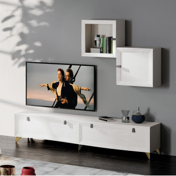 Parete attrezzata Alicudi porta tv in legno con cestoni