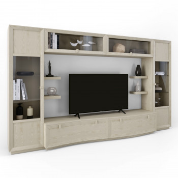 Parete attrezzata Pantelleria, base sagomata, legno