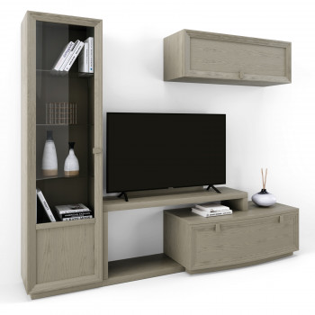 Parete attrezzata Budelli con vetrina, legno frassino