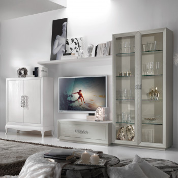 Parete attrezzata in legno Vulcano con vetrinetta e porta TV