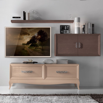 Parete attrezzata Stromboli in legno con base porta TV e mensola