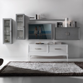 Parete attrezzata Panarea con mensola e pensili in vetro