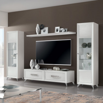 Parete attrezzata Salina con vetrinette, dettaglio legno