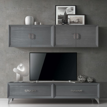 Parete attrezzata Guglie con base TV e pensili chiusi