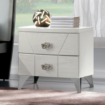 Comodino 2 cassetti in legno frassino con piedi cromati